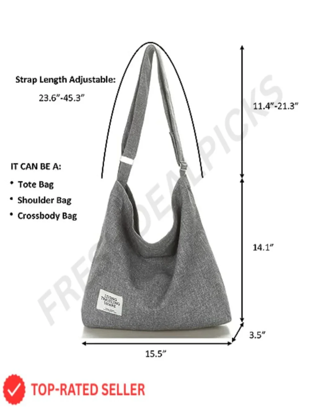 Canvas Hobo Crossbody Handbag Casual Tote Shoulder Bag Large Capacity